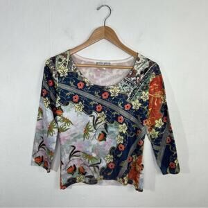 Alberto Malaki Floral Abstract Crew Neck Sweater Top Size Medium